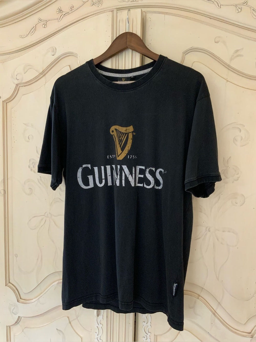 Guinness Black T-Shirt with Gold Harp and White Logo